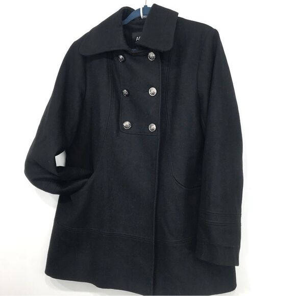 Apt 9 Black Recycled Wool Blend Sailor Button Pea Coat - Picture 1 of 16